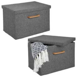 MDesign Soft Textured Fabric Home Storage Organizer Box, 2 Pack -Decor Haven Shop GUEST 006c375f 8472 471b 8715 b9df0647f35d