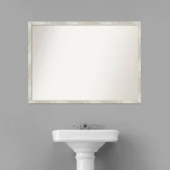 40" X 29" Non-Beveled Crackled Narrow Bathroom Wall Mirror Metallic Silver - Amanti Art -Decor Haven Shop GUEST 03a92104 63c7 4846 b806 7d9aca5bfb49