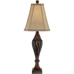 Regency Hill Traditional Table Lamp 28.5" Tall Carved Two Tone Brown Urn Shaped Beige Fabric Shade For Living Room Family Bedroom Bedside -Decor Haven Shop GUEST 04e973d3 201f 48df ac85 09dc5cd1b850