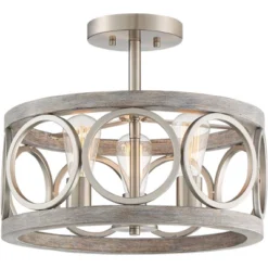 Franklin Iron Works Salima Rustic Farmhouse Ceiling Light Semi Flush Mount 16" Wide Brushed Nickel Gray Wood 3-Light LED For Bedroom Living Room House -Decor Haven Shop GUEST 05f708a0 001b 4c6d 9c3d e27df320280c