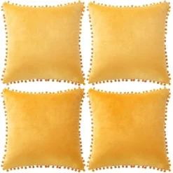 PiccoCasa Velvet Pom-Pom Solid Soft Square Cushion Throw Pillow Covers 4Pcs -Decor Haven Shop GUEST 06dc00a4 2b21 42bf a831 28f5e6a99b23