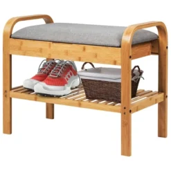 Costway Shoe Rack Bench Bamboo W/Cushioned Seat&Storage Shelf Padded Seat Shoe Bench -Decor Haven Shop GUEST 081f9c1d a2c2 4439 b8de 6c3bbf55db51