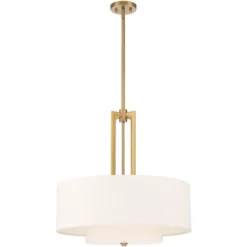 Possini Euro Design Sundry Warm Brass Pendant Chandelier 24" Wide Modern Double Drum Shades 4-Light Fixture For Dining Room House Foyer Kitchen Island -Decor Haven Shop GUEST 08910e51 30b2 43c2 b576 d65de6e7ce98