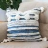 Blue And White Hand Woven 20 X 20 Inch Decorative Cotton Throw Pillow Cover With Insert And Hand Tied Braiding, Pom-Poms And Tassels - Foreside Home & -Decor Haven Shop GUEST 09428cbc fbec 436d 90e3 6ecdb07198ed