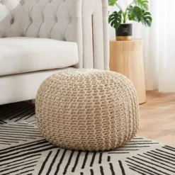 Cheer Collection 18" Round Cable Knit Pouf Ottoman -Decor Haven Shop GUEST 096cd002 bf90 445e b76c 5dfbd3ef6979