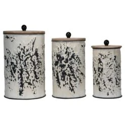 Set Of 3 Cream And Gray Floral Metal Decorative Storage Canisters - Foreside Home & Garden -Decor Haven Shop GUEST 0a6e4f62 ee76 4468 8366 51b5e95f5be3