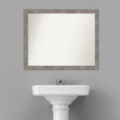 31" X 25" Non-Beveled Marred Wood Bathroom Wall Mirror Pewter - Amanti Art -Decor Haven Shop GUEST 0a712fc8 9eeb 46f6 b60f 0296f408b3bc