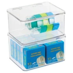 MDesign Plastic Stackable Home Office Supplies Storage Box - 2 Pack, Clear -Decor Haven Shop GUEST 0cb076a1 4b43 4405 9ddb 2bf25c56274a