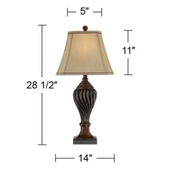 Regency Hill Traditional Table Lamp 28.5" Tall Carved Two Tone Brown Urn Shaped Beige Fabric Shade For Living Room Family Bedroom Bedside -Decor Haven Shop GUEST 0cb6b98e d843 416e b142 1d58a83b6a83