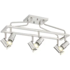 Pro Track Sven 6-Head LED Ceiling Track Light Fixture Kit Spot Light GU10 Silver Brushed Nickel Finish Metal Modern Cage Kitchen Bathroom 22" Wide -Decor Haven Shop GUEST 156b5a3f 8649 408b a37e 6163717ddb03