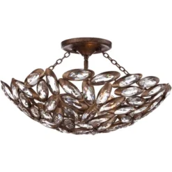 Franklin Iron Works Viera Rustic Ceiling Light Semi Flush Mount Fixture 20" Wide Bronze 3-Light Clear Cut Crystal Mosaic Bowl For Bedroom Living Room -Decor Haven Shop GUEST 16df6fcb 8ef5 4873 bf6f f26e01a6f150