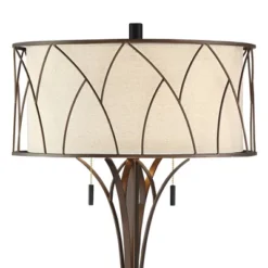 Franklin Iron Works Sydney Modern Mid Century Table Lamp 26" High Bronze With USB Charging Port Oatmeal Drum Shade For Bedroom Living Room Office Desk -Decor Haven Shop GUEST 1a43ac71 976a 4520 8008 1594c984d1cd