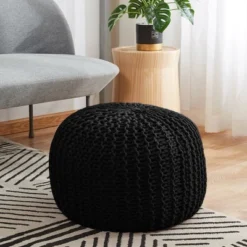 Cheer Collection 18" Round Cable Knit Pouf Ottoman -Decor Haven Shop GUEST 1b5b8cd6 97f1 4785 b129 7ef987f35594