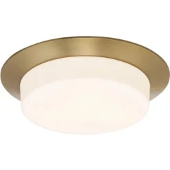 Possini Euro Design Melber Modern Ceiling Light Flush Mount Fixture 14" Wide Warm Brass Gold 3-Light Opal White Glass Shade For Bedroom Living Room -Decor Haven Shop GUEST 1deb710a 82b4 4c27 bd0c 48aed0429685