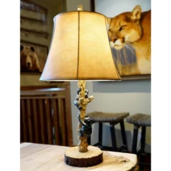 John Timberland Climbing Bears Rustic Accent Table Lamps 22 1/2" High Set Of 2 Brown Faux Wood With USB Charging Port Faux Leather Shade For Desk -Decor Haven Shop GUEST 1e843e35 94a5 4588 95da a93cd9fd6e2f