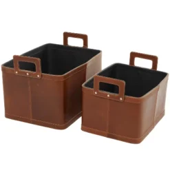 Set Of 2 Large Leather Storage Baskets Brown - Olivia & May -Decor Haven Shop GUEST 1f84b079 38fd 418d 9836 a8a1a413aa43