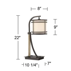 Franklin Iron Works Gentry Industrial Desk Lamp 22" High Oil Rubbed Bronze Faux Wood Cage With USB And AC Power Outlet In Base Oatmeal Shade For Desk -Decor Haven Shop GUEST 212d9a41 8a1e 4762 a8cd 1b8d3fd8e98d