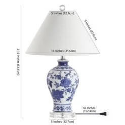 21.5" Ceramic And Crystal Song Chinoiserie Floral Table Lamp (Includes LED Light Bulb) Blue And White - Jonathan Y -Decor Haven Shop GUEST 23d11e0a 824d 4926 866c 67085688a76b