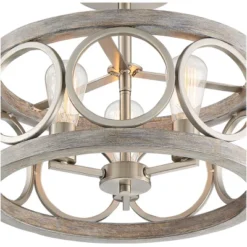 Franklin Iron Works Salima Rustic Farmhouse Ceiling Light Semi Flush Mount 16" Wide Brushed Nickel Gray Wood 3-Light LED For Bedroom Living Room House -Decor Haven Shop GUEST 24e31d92 402b 4354 9119 523b7264e16c