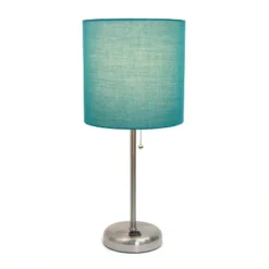 19.5" Bedside Power Outlet Base Metal Table Desk Lamp Brushed Steel With Fabric Shade Teal Blue - Creekwood Home -Decor Haven Shop GUEST 2578805f 8526 4f61 b1e7 e08f7d62343f