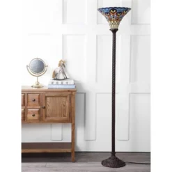 70" Peacock Tiffany Torchiere Floor Lamp (Includes LED Light Bulb) Bronze - JONATHAN Y -Decor Haven Shop GUEST 25a3aed0 6926 405f afb3 5be14e3f71ae