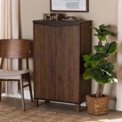 Talon Two-Tone Wood 2 Door Shoe Storage Cabinet Walnut Brown/Dark Gray - Baxton Studio -Decor Haven Shop GUEST 25c31e91 fe1f 4aba 9c74 f536e5d3a454