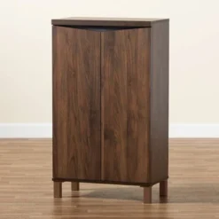 Talon Two-Tone Wood 2 Door Shoe Storage Cabinet Walnut Brown/Dark Gray - Baxton Studio -Decor Haven Shop GUEST 298413e6 a056 4219 b049 df3d0b1b6189