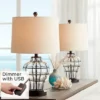 360 Lighting Hudson Rustic Accent Table Lamps 23" High Set Of 2 Bronze Clear Glass USB Charging Port Drum Shade For Bedroom Living Room Bedside Desk -Decor Haven Shop GUEST 29dc069f b287 4073 83f6 10670af84d8a