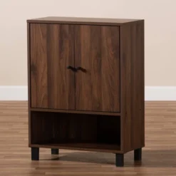 Rossin Walnut Finished 2 Door Wood Entryway Shoe Storage Cabinet Brown - Baxton Studio -Decor Haven Shop GUEST 2ca61211 f399 4aba bc3d b2430b3a6070