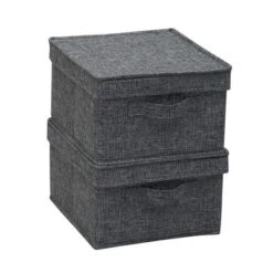 Household Essentials Set Of 2 Medium Storage Boxes With Lids Graphite Linen -Decor Haven Shop GUEST 2dacef2a b934 4133 8814 9c987f035af6