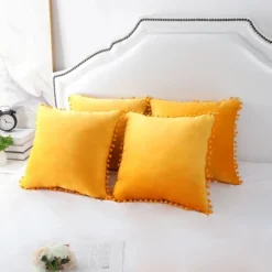 PiccoCasa Velvet Pom-Pom Solid Soft Square Cushion Throw Pillow Covers 4Pcs -Decor Haven Shop GUEST 2db520aa ea8c 4bde 817e 376902eebf84