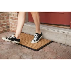 1'5" X 2'5" Striped Indoor/Outdoor Recycled Rubber/Coir Doormat Natural/Black - Entryways -Decor Haven Shop GUEST 301a44f9 a7ec 4bfc b5a9 59eb7429d239