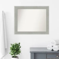 33" X 27" Non-Beveled Glam Linen Bathroom Wall Mirror Gray - Amanti Art -Decor Haven Shop GUEST 3038fee5 8c2b 4b62 84f7 c52c84802134