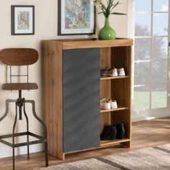 Caspian Wood Shoe Cabinet Gray/Brown - Baxton Studio -Decor Haven Shop GUEST 34090b67 c022 4bfe bb1f fd03ecbd9043