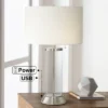 Possini Euro Design Fritz Modern Table Lamp 26 1/2" High Silver Clear Glass Column With USB And AC Power Outlet In Base Drum Shade For Bedroom Desk -Decor Haven Shop GUEST 3572d96f cecd 4f10 b24b a0263e084503