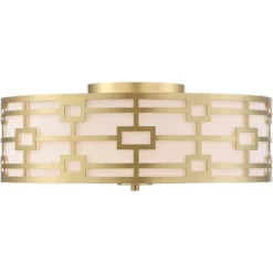 Stiffel Modern Art Deco Ceiling Light Flush Mount Fixture Gold 18" Wide Open Grid Fabric Drum Shade Bedroom Kitchen -Decor Haven Shop GUEST 36b47bb7 e942 4c62 8c55 dcbb827a6fa8