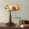 Robert Louis Tiffany Traditional Piano Banker Desk Table Lamp 17" High With AC Power Outlet Bronze Floral Art Glass Bedroom Office -Decor Haven Shop GUEST 375345ac fb01 46ac bbd3 6238ca5f1942