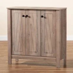 Derek Finished Wood 3 Door Shoe Cabinet Oak - Baxton Studio -Decor Haven Shop GUEST 38c9b77e 81f2 405e a18b cec5f65cc46b