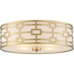 Stiffel Modern Art Deco Ceiling Light Flush Mount Fixture Gold 18" Wide Open Grid Fabric Drum Shade Bedroom Kitchen -Decor Haven Shop GUEST 396d7ba0 8861 465e 9050 1f12ff78f05a