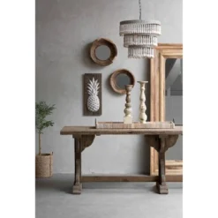 3-Tier Round Metal Chandelier With 3 Lights And Hanging Wood Beads Cream - Storied Home -Decor Haven Shop GUEST 3a254815 b9a2 41b9 8059 aad664ce6794