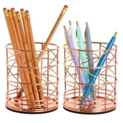 Juvale 2 Pack Rose Gold Pen Holder, Metal Wire Pink Pencil Holder For Desk, Office And School Supplies, Makeup Brush Organizer For Vanity, 3.6 X 4 In -Decor Haven Shop GUEST 3adb049c d4d4 4127 a38c c4830332b72f