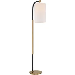 Possini Euro Design Sausalito Mid Century Modern Downbridge Floor Lamp 67" Tall Warm Gold Black Metal Linen Cylinder Shade For Living Room Reading -Decor Haven Shop GUEST 3bf9f407 266b 44e5 967a ea8d12b8c2cd