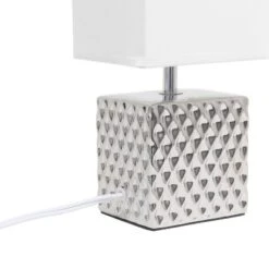 11.81" Tall Petite Hammered Square Bedside Table Desk Lamp With White Fabric Shade Silver - Simple Designs -Decor Haven Shop GUEST 3cb00eea 6091 4212 ad4a 24913e1a3aa1