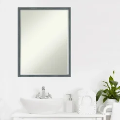 Amanti Art Dixie Blue Grey Rustic Narrow Petite Bevel Wood Bathroom Wall Mirror 25 X 19 In. -Decor Haven Shop GUEST 3d03047c 61a5 486a 9c44 44050f904d4b