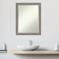 Amanti Art Greywash Petite Bevel Wood Bathroom Wall Mirror 27.5 X 21.5 In. -Decor Haven Shop GUEST 3d2488e6 a64a 4390 b7d6 ac6894f3b3fb