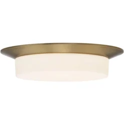 Possini Euro Design Melber Modern Ceiling Light Flush Mount Fixture 14" Wide Warm Brass Gold 3-Light Opal White Glass Shade For Bedroom Living Room -Decor Haven Shop GUEST 3d28ca59 2a64 452e 9aeb 9fe7090909bc