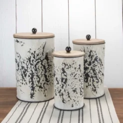 Set Of 3 Cream And Gray Floral Metal Decorative Storage Canisters - Foreside Home & Garden -Decor Haven Shop GUEST 3d627eed 8fff 47a3 b08b 619f7ab2926d