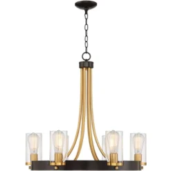 Stiffel Ferrers Dark Bronze Gold Chandelier 26" Wide Clear Glass Shade 6-Light Fixture For Dining Room House Foyer Kitchen Island Entryway Bedroom -Decor Haven Shop GUEST 3f92475e 4aea 44f8 a6c1 36077bd21e85