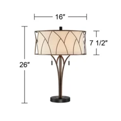 Franklin Iron Works Sydney Modern Mid Century Table Lamp 26" High Bronze With USB Charging Port Oatmeal Drum Shade For Bedroom Living Room Office Desk -Decor Haven Shop GUEST 3fe8986d 2e87 43f8 9d8d 975760feb8dc