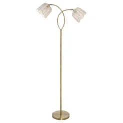 61" Meg Brushed Gold Metal Candlestick Floor Lamp With Rattan Shades - River Of Goods -Decor Haven Shop GUEST 400e0748 7ad0 4f2f 801e 1ddd642b6bcc